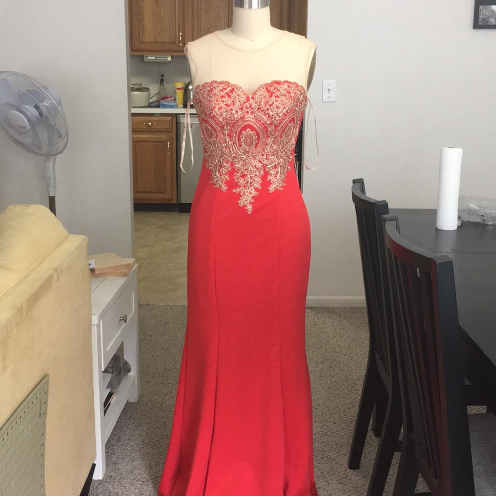BabyOnline Gold Appliqué Bodice Red Dress NWT